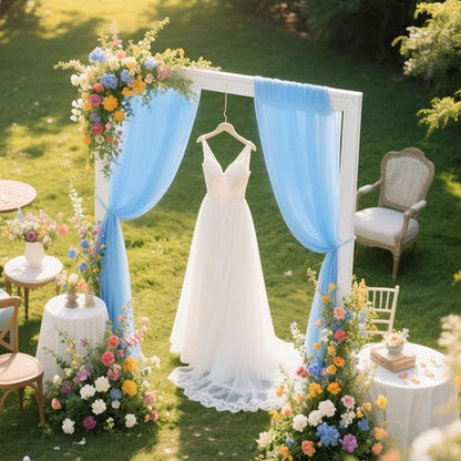 VOK Blue Wedding Arch Draping Fabric Chiffon Fabric, 29in x 18Ft 2 Panels Sheer Chiffon Outdoor Curtain for Wedding Ceremony Birthday Party Decoration (Blue,2 Panel)