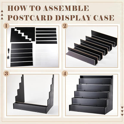 5 Tier Greeting Card Display Stand Black Bamboo and Acrylic Sticker Display Stand Trading Card Holder Retail Photos Shelf for Vendors Craft Collection & Show