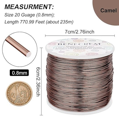 BENECREAT 20 Gauge 770FT Brown Aluminum Wire Anodized Jewelry Craft Making Beading Floral Colored Aluminum Craft Wire for Jewelry Craft, Garden, Model Making