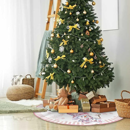 Let It Snow Snowman Christmas Tree Skirt 36 Inches, Pink Snowflake Tree Skirt, Winter Xmas Tree Mat for Home Party Holiday Indoor Outdoor Decorations (Pink, 36in)