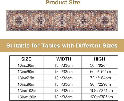 Boho Floral Vintage Table Runner, Purple Brown Retro Flower Rustic Country Farmhouse Abstract Pattern for Home Kitchen Table Decor Dining Coffee Room Party Decor 13x90in