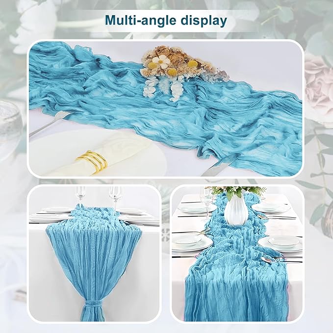 6 Pack Baby Blue Cheesecloth Table Runner 35x120 Inch 10Ft Rustic Gauze Cheese Cloth Table Runner Sheer Cheesecloth Table Runners for Wedding Party Bridal Shower Decoration