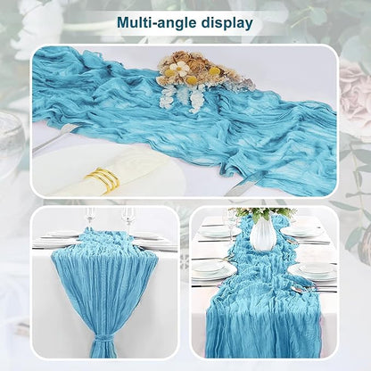 6 Pack Baby Blue Cheesecloth Table Runner 35x120 Inch 10Ft Rustic Gauze Cheese Cloth Table Runner Sheer Cheesecloth Table Runners for Wedding Party Bridal Shower Decoration