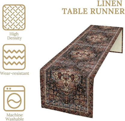 Vintage Boho Floral Table Runner, Rustic Country Farmhouse Black Bohemia Flower Pattern for Home Kitchen Table Decor Dining Coffee Room Party Decor 13x90in