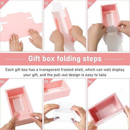 Roowest 50 Sets Kraft Soap Boxes Rectangle Packaging Box with Window Homemade Gift Box with Blank Tags and Jute String for Jewelry Candy Wrapping Party Favor(6.3 x 3.5 x 2 Inch,Pink)