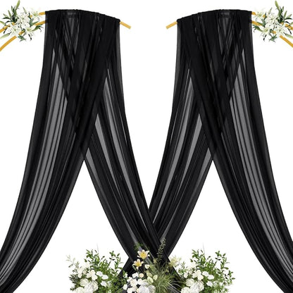 MLMC Black Wedding Arch Draping Fabric 2 Panels 29" x 20 FT Extra Long Gauze Drapes Sheer Backdrop Curtains 6.6 Yards Outdoor Drapery Panels for Wedding Ceremony Party Ceiling Decoration