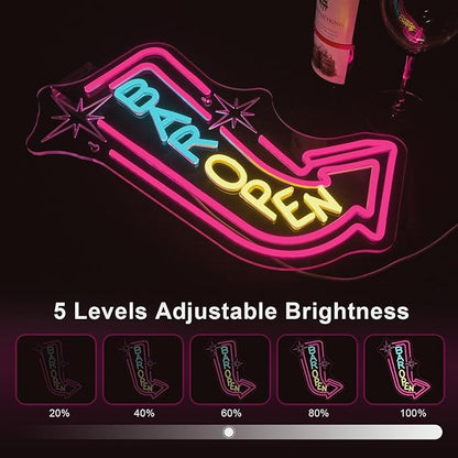 Lucunstar Bar Open Neon Sign,Colorful LED Bar for Wall Decor Dimmable USB Powered Neon Lights for LED for Bussness Man Cave Art Wall Decor
