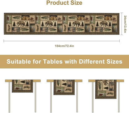 Country Lodge Bear Table Runner, Retro Vintage Bear Cottage Country Style Cabin Farmhouse Dinner Runner for Home Kitchen Dining Table Decoration,13x70 Inch