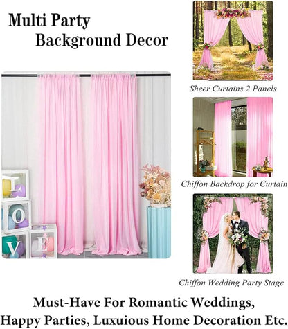 DUOBAO Pink Chiffon Backdrop Curtain-2 Panels 29x120-Inch Wedding Draping Beach Curtains for Living Room Polyester Voile Window Darpes Photography Backdrops for Party Ceremony (29''x120''x2pc)