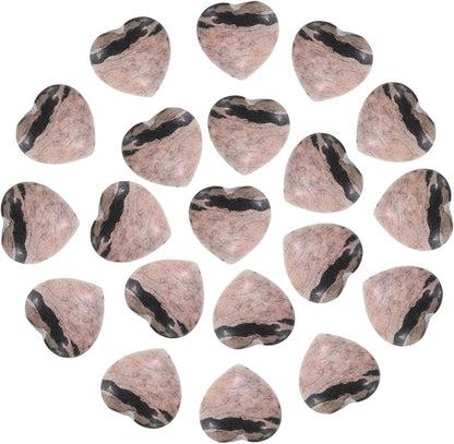 PATIKIL 20 Pcs Natural Heart Shaped Crystal Stone, 0.6 Inch Mini Polished Love Gemstone Crystal, Pocket Rock Engraved Worry Stones for Women Gifts Meditation, Pink Black