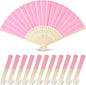 JOHOUSE 12 PCS Paper Folding Hand Fans, 8.3 Inch Pink Paper Fans Handheld Portable for Wedding, Outdoor Party Favors, Bridal Baby Shower DIY Crafts Photography Prop Pink Party Decorations