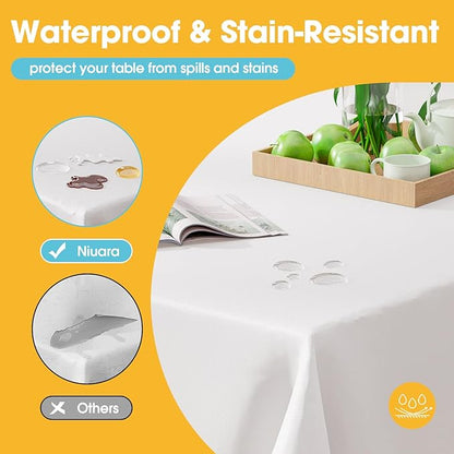 White Plastic Table Cover Roll - 54IN x 100FT, Table Cloth for Rectangle Table with Slide Cutter, Plastic Table Cloth Disposable with Cut-to-Size Design for Weddings, Banquets, Parties