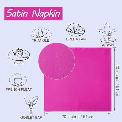 Horbaunal 30 Pack Hot Pink Satin Napkins 20 x 20 Inch, Square Soft Table Dinner Napkins, Silky Cloth Napkins Table Decoration for Weddings Banquets Parties