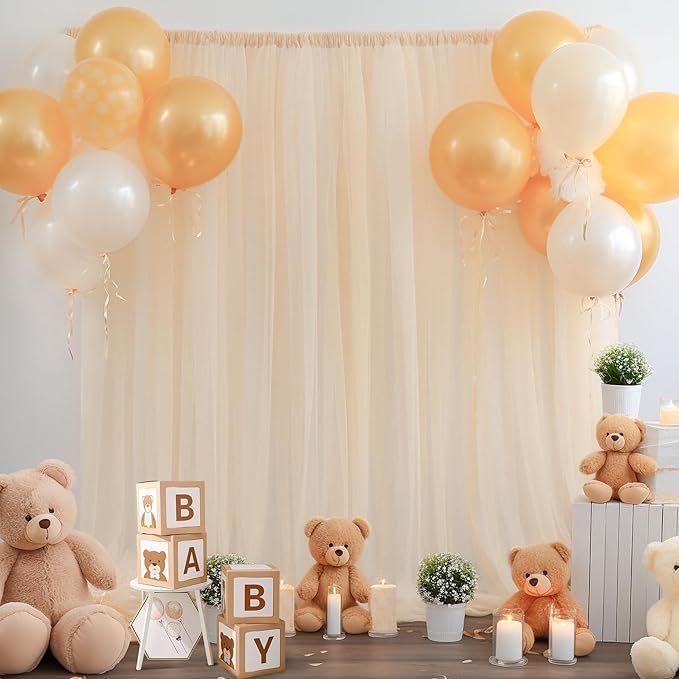 20ft X 10ft Champagne Tulle Backdrop Curtain for Parites, Sheer Backdrop Curtains Fabric Drapes for Wedding Ceremony Arch Party Stage Decorations