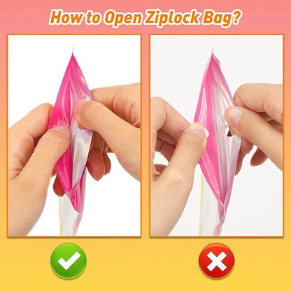 Funfery 100 Pack Gradient Holographic Bags,Mylar Resealable Bags with Zipper,Clear Window Packaging Pouchs,Smell Proof Bag for Food Storage,Sample Jewelry Bag(3.1x5.1In,Hot Pink Orange)
