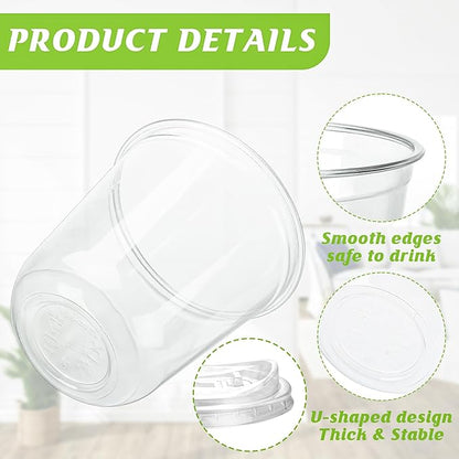 12oz Disposable Stemless Glasses With Strawless Sip Lids,PET Disposable Drinking Cups,Clear Plastic Wine Glasses for Parties Birthday,Wedding,Meeting,Christmas Party Supplies. (100, Transparent)