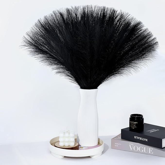 Black Pampas Grass Decor 30 Pcs 21.7 Inch Faux Pampas Grass Bulk Artificial Dried Flowers Small Vase Filler Pompas Grass.