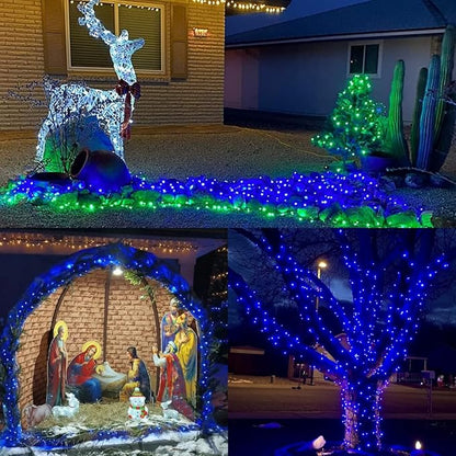 YEGUO 66ft 200 LED Blue Christmas Lights Outdoor Waterproof, Green Wire String Lights Indoor, Twinkle Tree Lights Plug in with Memory Timer