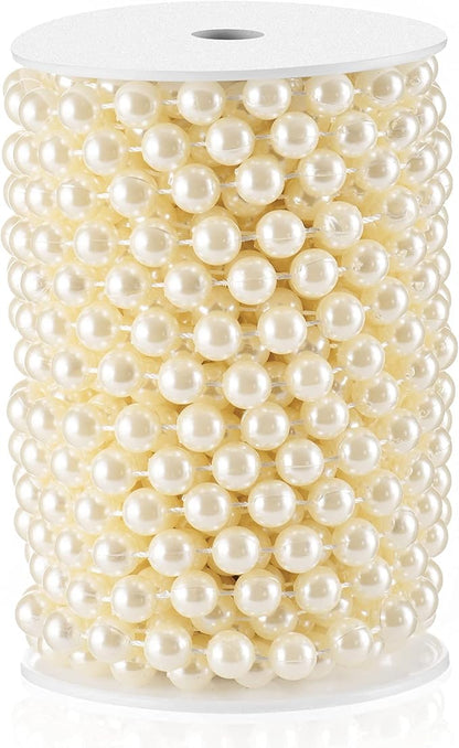 Craft String Pearls 10MM Round White Faux Pearl Garland, 33Feet Ivory Wedding Party Decoration, Christmas Tree Decorations