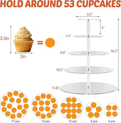 weddingwish 5 Tier Round Cupcake Stand for 50 Cupcakes, Acrylic Cupcake Display Stand, Clear Cupcake Tier Stand, Cupcake Holder Stand for Birthday Party Baby Shower