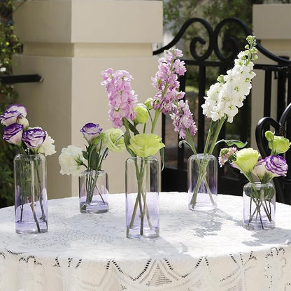 12Pcs Purple Vase Glass Bud Vases Set, Small Vases for Flowers, Modern Cylinder Flower Vases for Wedding Centerpiece, Living Room Decorative, Home Decor (Purple)
