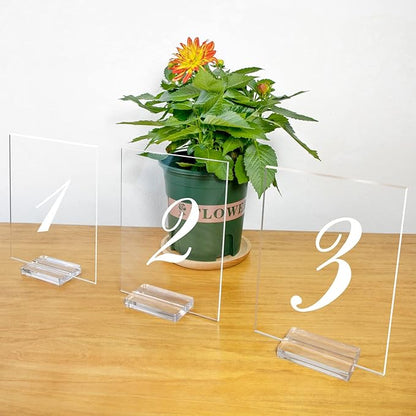 3" Acrylic Sign Holders, 32 PCS Clear Place Card Holders with Card Slot, Table Numbers Display Stands, for Wedding/Menu/Meeting/Table Numbers