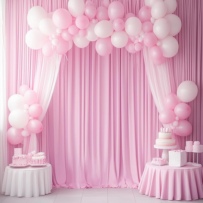 50ftx12ft Wrinkle Free Pink Backdrop Curtain, 10 Panels 12FT Height Pink Wedding Backdrop Drapes, Silky Polyester Back Drop Cloth for Birthday Photography Background Party Backdrop Draping