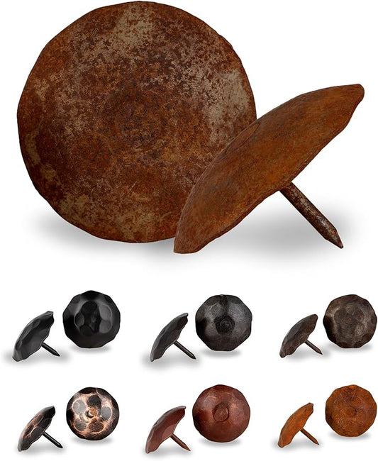 10 Pack 2" Round Head Iron Clavos Decorative Nails – Rusted – Handmade Rustic Round Fasteners for Farmhouse Shutters, Faux Wood Beams, Barn Doors, Shutters, Gates – Ornamental Wood Accent