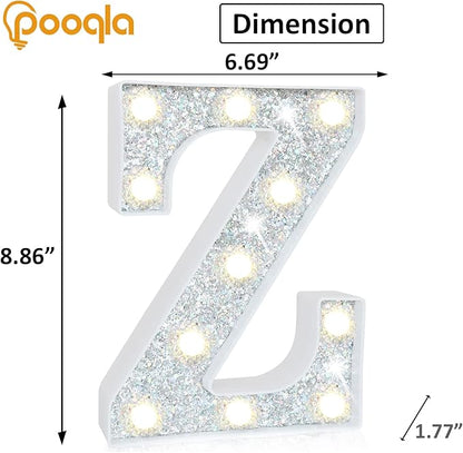 Pooqla Light Up Letters, LED Marquee Letters for Silver Birthday Decorations, Battery Powered Night Light Teenager Girl Room Decor, Gift for Girls Boys Wedding Bedroom Christmas Party Decor, Letter Z
