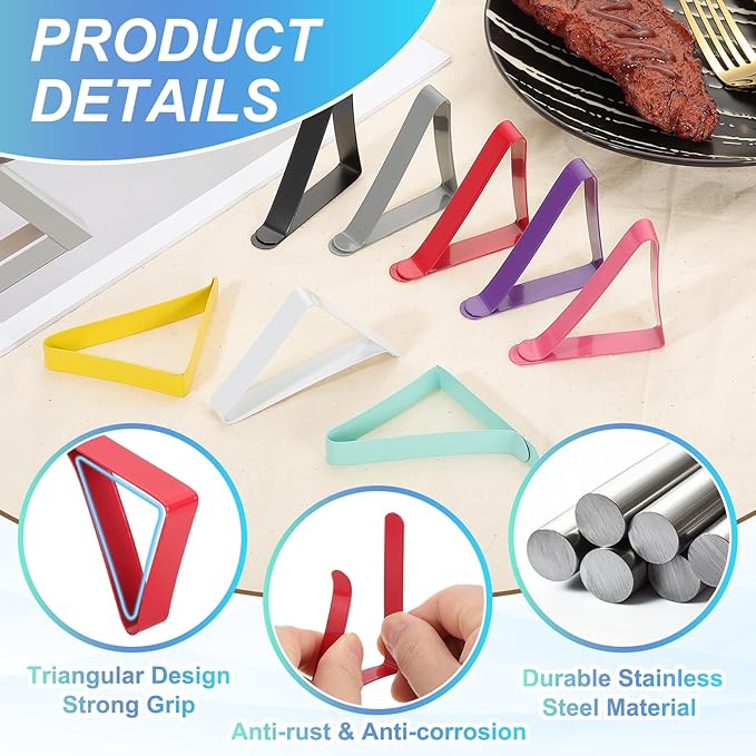 uxcell 4 Pack Tablecloth Clips, Stainless Steel Table Cloth Cover Clamps, 2.95" x 1.77" Windproof Holder Clips for Home Party Picnic Wedding Camping Dining Tables, Green