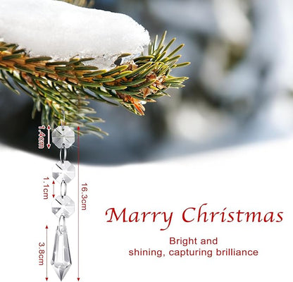 Nuenen 100 Pcs Hanging Crystals for Centerpieces Acrylic Chandelier Garland Beads Strands Prism Decorations Clear Teardrop Chandelier Crystals Pendant Wedding Home Garden Outdoor Ornaments(Icicle)