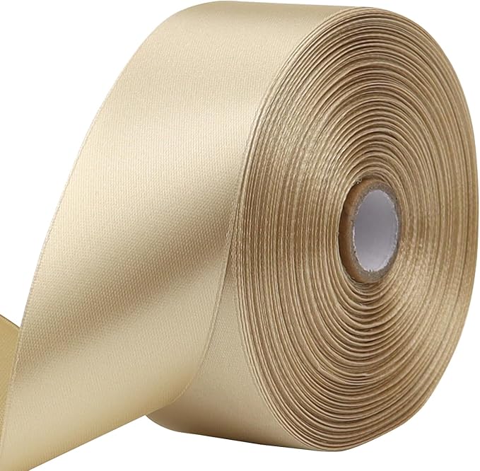 Champagne Solid Satin Ribbon 1-1/2 Inch 50 Yards Solid Polyester Fabric Ribbon for Gift Wrapping Wedding Christmas Baby Shower Birthday Party Decoration Handmade Immortal Flower Craft