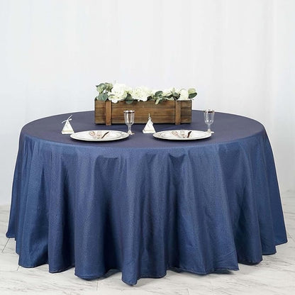 Efavormart 120" Dark Blue Faux Denim Polyester Round Tablecloth for Wedding Party Banquet Restaurant