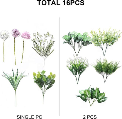 PARTY JOY 18 Bunches Fake Plants Outdoor, Fake Bushes UV Resistant Artificial Flowers Hydrangea Flowers Greenery Shrubs Faux Greenery for Outdoor Garden Patio Front Porch Yard Decor
