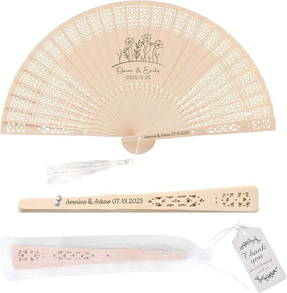 50 PCS Custom Fans Personalized Folding Fans for Line Dancing Wooden Hand Fan Wedding Favors Bulk Fans for Guests Party Event Use (Style15)