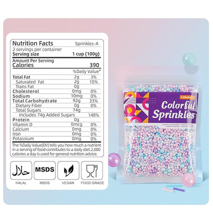 Pastel Sprinkles for Cake Decorating, 7oz Pink Purple Blue White Pearl Confetti Jimmies Mix - Sprinkles for Cupcakes, Ice Cream, Cookies, Baking Toppings - Wedding, Birthday, Christmas Party Supplies