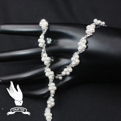PEARLY JUN 2 Yards Pearl Rhinestone Trim Chain Silver Crystal Fringe Diamond Applique Ribbon String Tassel Strip for Sewing Wedding Dress Crafting Crafts Flower Embellishments