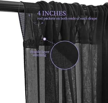 6 Panels Black Ceiling Drapes for Wedding, 5ftx15ft Ceiling Drapes Cheesecloth Sheer Fabric Curtain Wedding Arch Draping Fabric Romantic Ceilings Decorations for Weddings Party Ceremony Stage