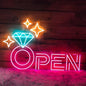 Diamond Open Indoor Neon Sign For Jewelry Store Custom Led Neon Sign Business Decor Store Decor Diamond LED Light Wall Art Decoration, 16.5"x11", Pink