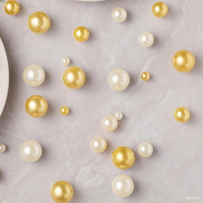 200 Pcs Vase Filler Beads Gold and White Pearl Beads for Vase No Hole Pearls for Centerpieces Vases DIY Home Table Party Decor DIY Wedding 8/14/20mm