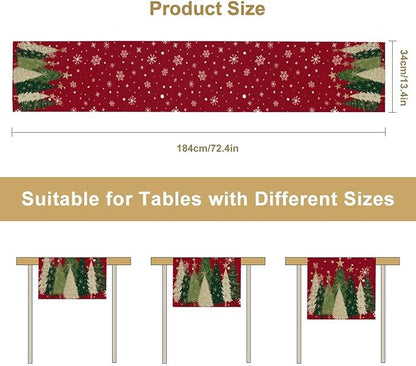 Merry Christmas Table Runner,Red Christmas Tree Snowflake Winter Seasonal Table Cloth Kitchen Dining Table Decoration for Home Party Decor 13x90 Inch