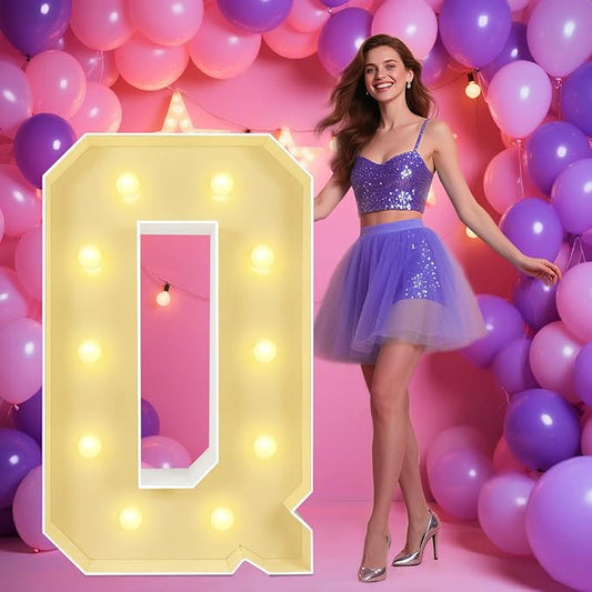 Marquee Light Up Letters: 4FT Large Decorative Signs for Party Decorations Baby Shower Birthday Wedding Engagement Anniversary, 4 Feet Tall Pre-Cut DIY Foamboard Letter Q - Easy to Assemble