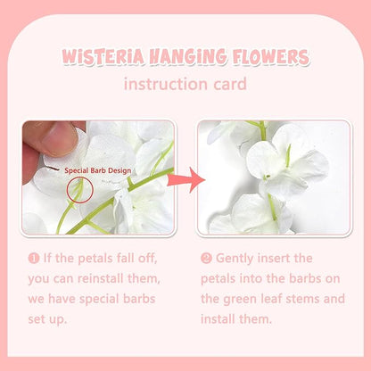 24 Pack Light Pink Wisteria Hanging Flowers Garland, 3.77 Feet Artificial Flower Vines, Fake Wisteria, Artificial Vines Hanging Garland for Backdrop Outdoor Yard Garden Decor