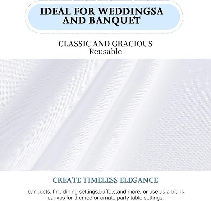 6 Pack White Table Cloth Rectangle 60 x 126 Inch Tablecloths for 6 Foot Rectangle Tables. Stain and Winkle Resistant Polyester Washable White Table Cloths for Parties Wedding Dining