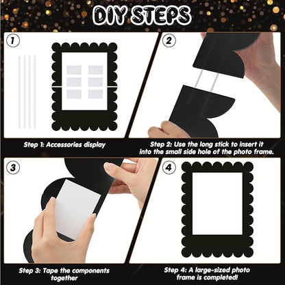 32 x 24 Inch Large Blank DIY Photo Booth Props Picture Frame Party Frame DIY Photo Booth Props Selfie for Birthday, Graduation, Christmas Holiday Party(Black,Scalloped)