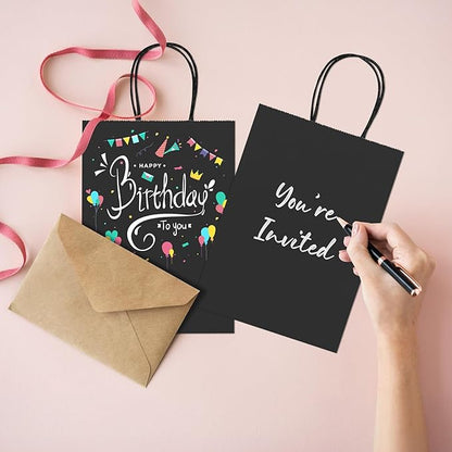 METRONIC 20 Pack 5.25x3.75x8 Small Black Gift Bags, Kraft Paper Shopping Bag with Handles for Small Business, Boutique, Gift Wrap, Bulk
