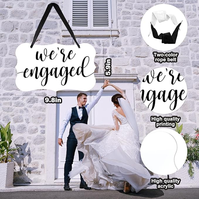 Acrylic Wedding Sign, Ring Bearer Sign, We're Engaged Decorations, for Rustic Wedding Decor Signs, Acrylic Hanging Signs With Ribbon for Chairs Weddings Reception Decorations and Event Party (White)