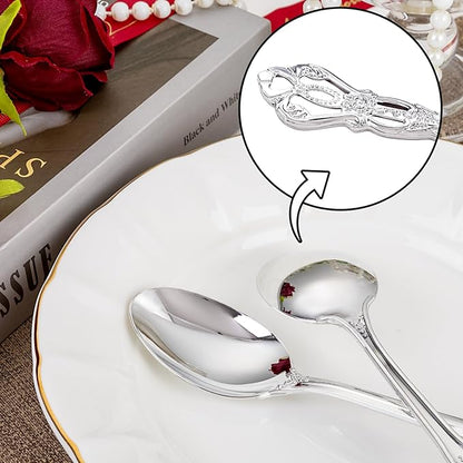 75PCS Silver Plastic Spoons - Silver Spoons Disposable - 8.1 Inch Heavy Duty Plastic Silverware - Heavyweight Elegant Disposable Utensils for Catering, Parties, Dinners, Weddings