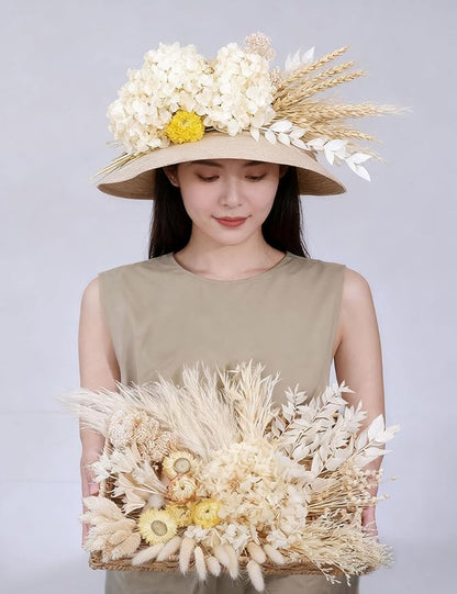 DIY Natural Dried Flower Kit Loose Dried Flowers for vases Off-White Dried Flowers with Stems Preserved Hydrangeas Mini Dried Flower Bouquets (White)