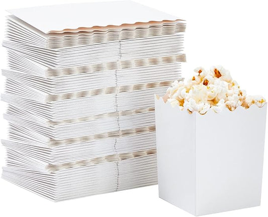 Juvale 100 Pack Mini Popcorn Boxes for Party, Bulk White Popcorn Containers for Movie Night Decorations (3 x 4 In) - Carnival Decor